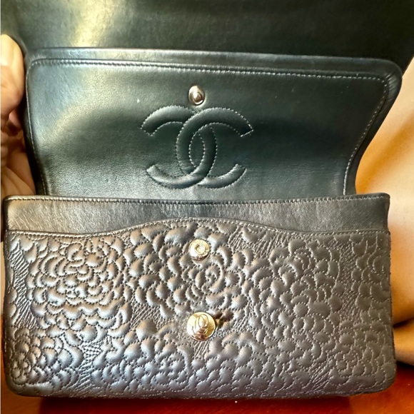 40% OFF! CHANEL Black Camellia-Embossed Lambskin Classic Medium Double Flap Bag - Picture 10 of 16